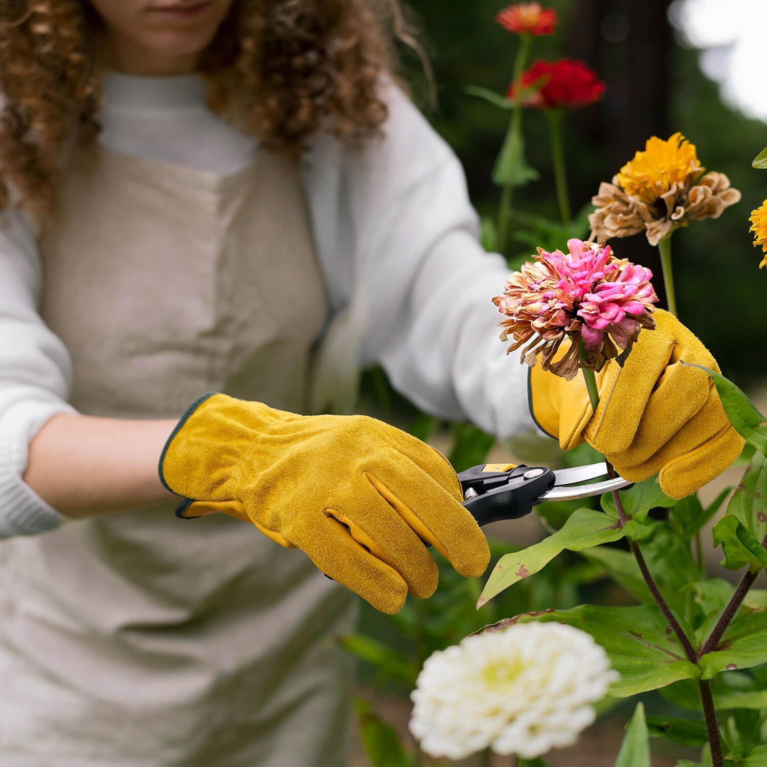 OZERO Leather Work Gloves Flex Grip Tough Cowhide Gardening Gloves for Wood Cutting/Construction/Truck Driving/Garden/Yard Working for Men and Women 1 Pair (Yellow) image number 1