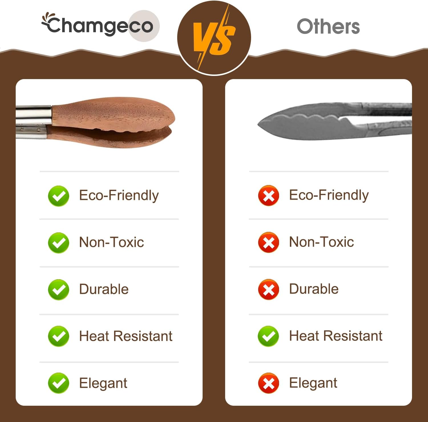 2PCS Wooden Kitchen Tongs (9 &12 Inch), Heat Resistant Nonstick Salad & BBQ Tongs with Wood Tips/Pull Lock/Hanging Hole, Kitchen Cooking Utensils Set for Serving, Grilling, Toaster, Air Fryer image number 3