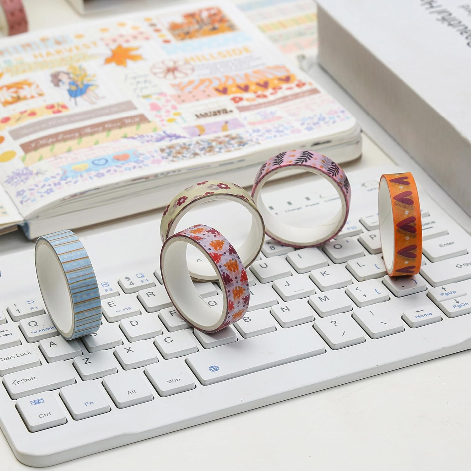 YUBX Basic Washi Tape Set 30 Rolls Cute Patterns Decorative Skinny Slim Masking Tapes for Arts, DIY Crafts, Journals, Planners, Scrapbook, Wrapping (Sweety Two) image number 5