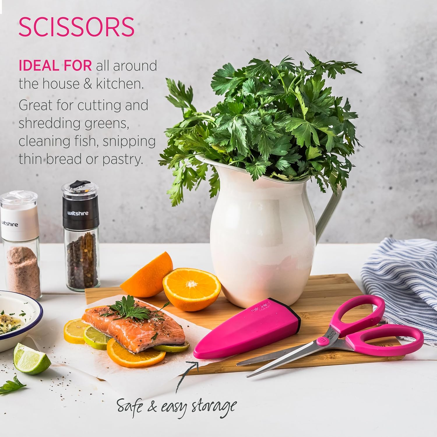 Wiltshire Staysharp Kitchen Scissors with Built-In Sharpener &ndash; Limited Edition Pink, Patented Self-Sharpening System, Soft Touch Pull-Apart Handles and Slim Scabbard image number 4