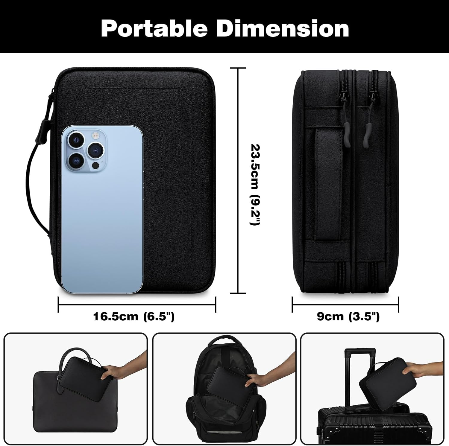 IGOLUMON Electronics Organizer Portable Travel Cable Organizer Bag Waterproof Double Layer Electronic Accessories Carrying Case for Power, Chargers, Hard Drives, Black image number 2