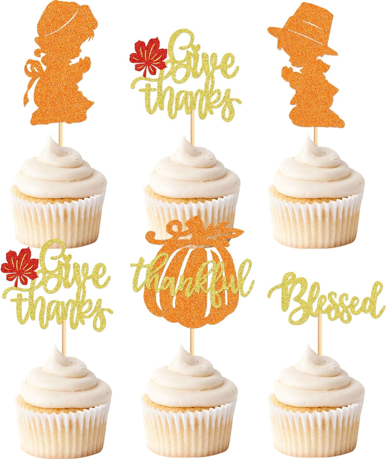 25 Pack Happy Thanksgiving Cupcake Toppers Give Thanks Cupcake Picks for Thanksgiving Theme Cake Decorations Birthday Party Thankful Dinner Supplies