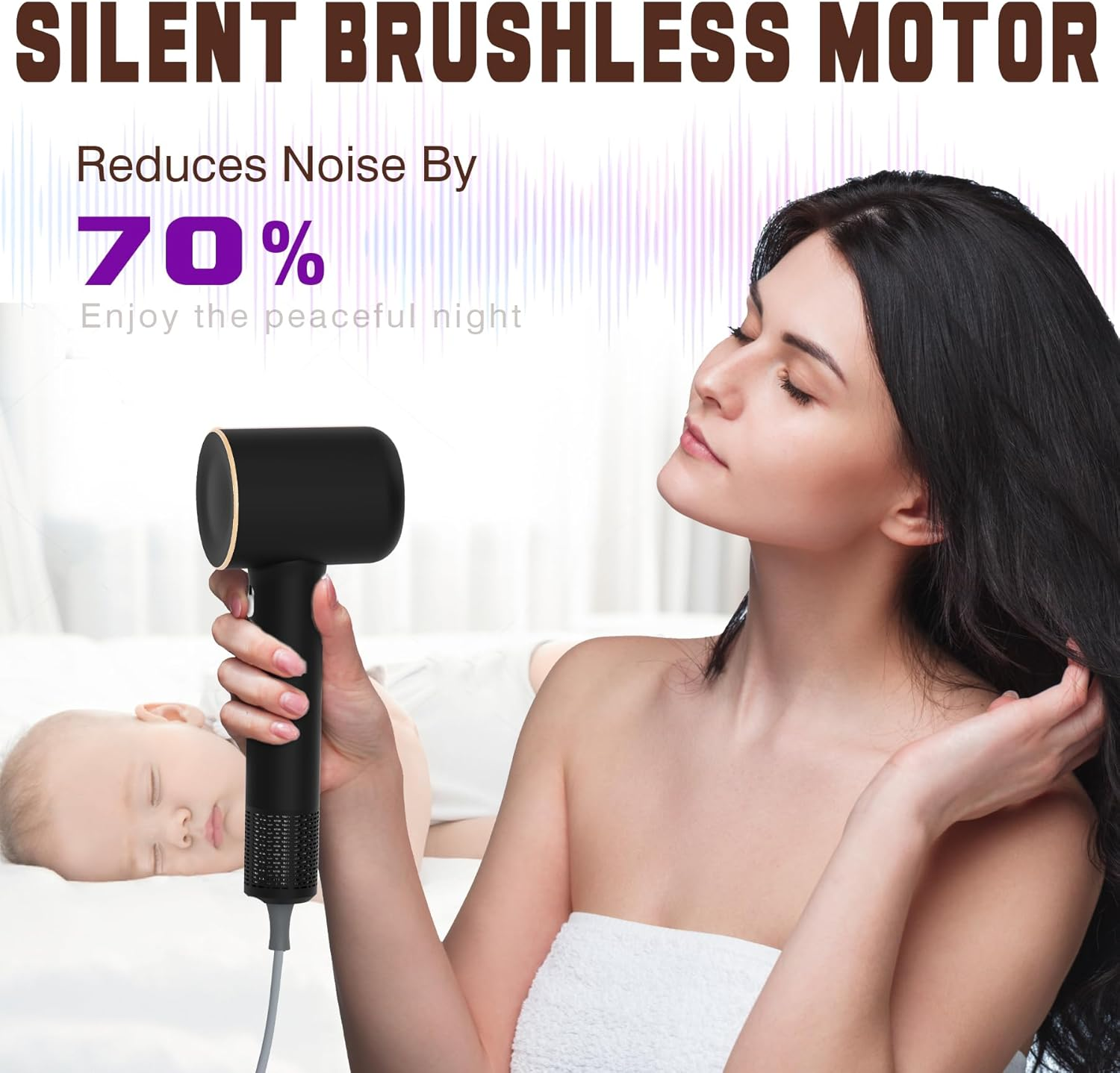 We Make Hope Professional Hair Dryer, 110000 RPM High-Speed Brushless Motor, Negative-Ion, Low Noise, Thermo-Control, Magnetic Nozzle, Lightweight Black Blow Dryer for Home Gym Salon Pets Travel image number 5