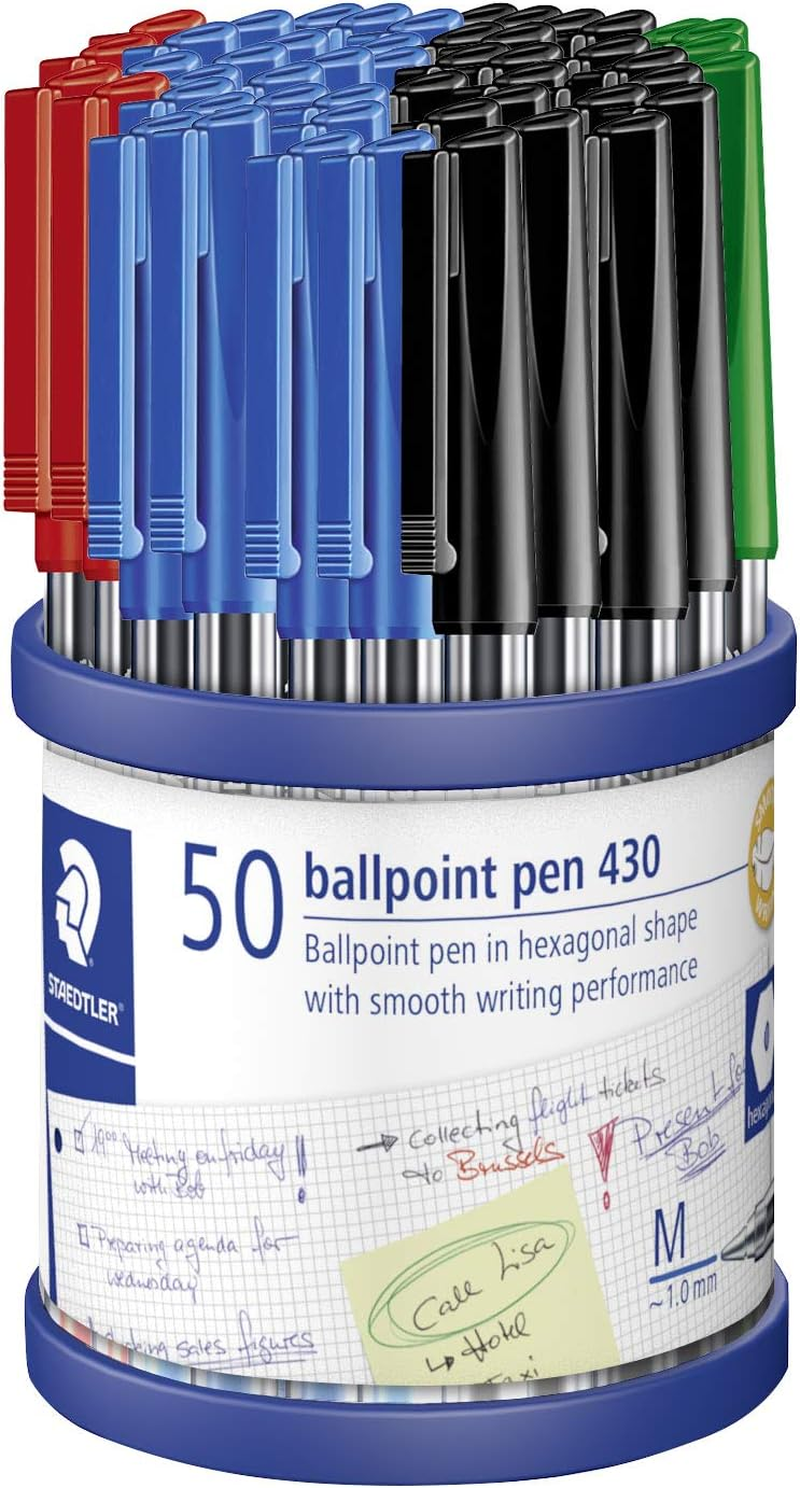 Staedtler Stick 430 Medium Ballpoint Pen, Assorted (Pack of 50)