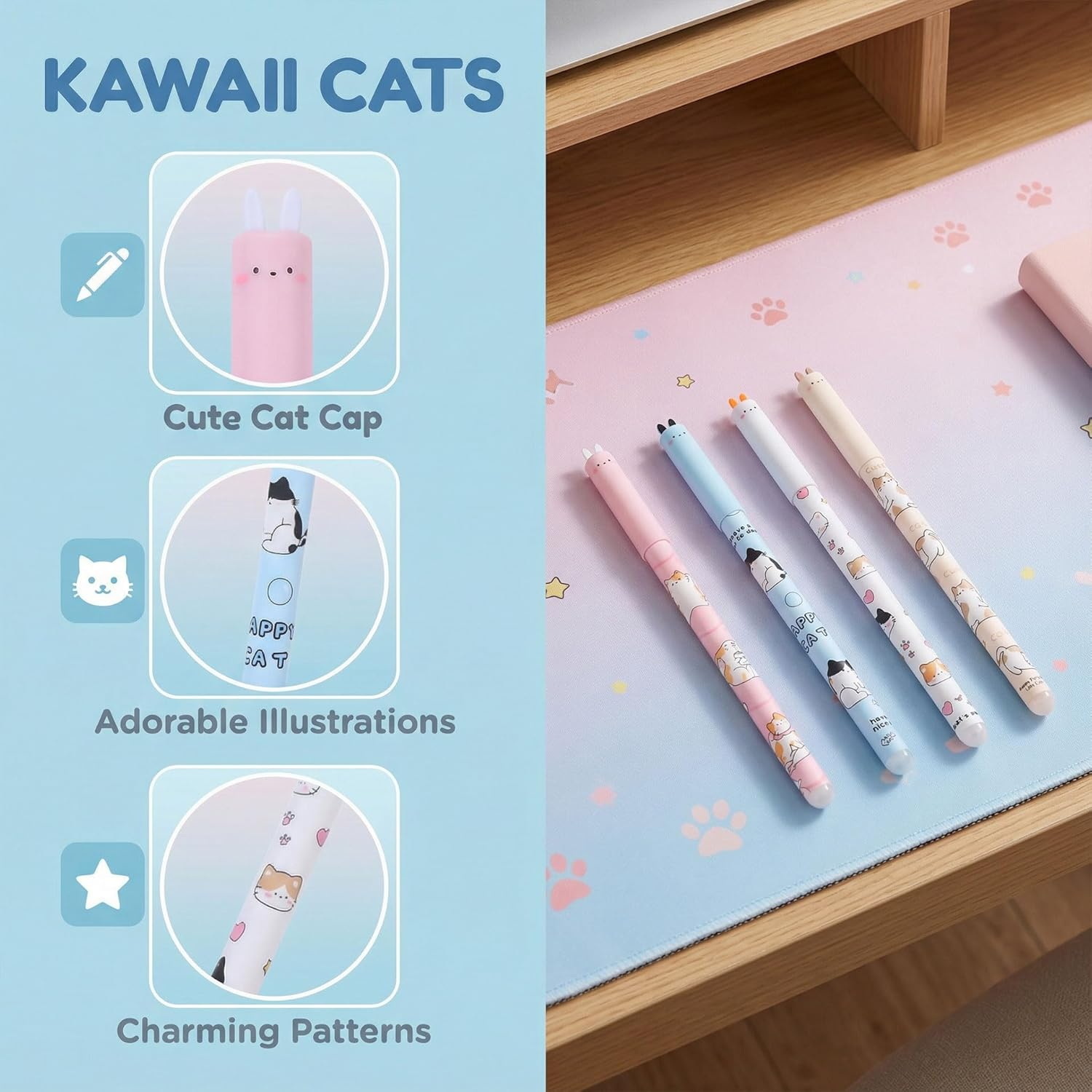 Vorirydian 4 Erasable Pen - Erasable Gel Pen, 0.5 Mm Tip Diameter, Blue Ink Design, Does Not Ruin the Paper, Thermosensitive Ink, Smooth Writing (Pink) - Pink image number 2