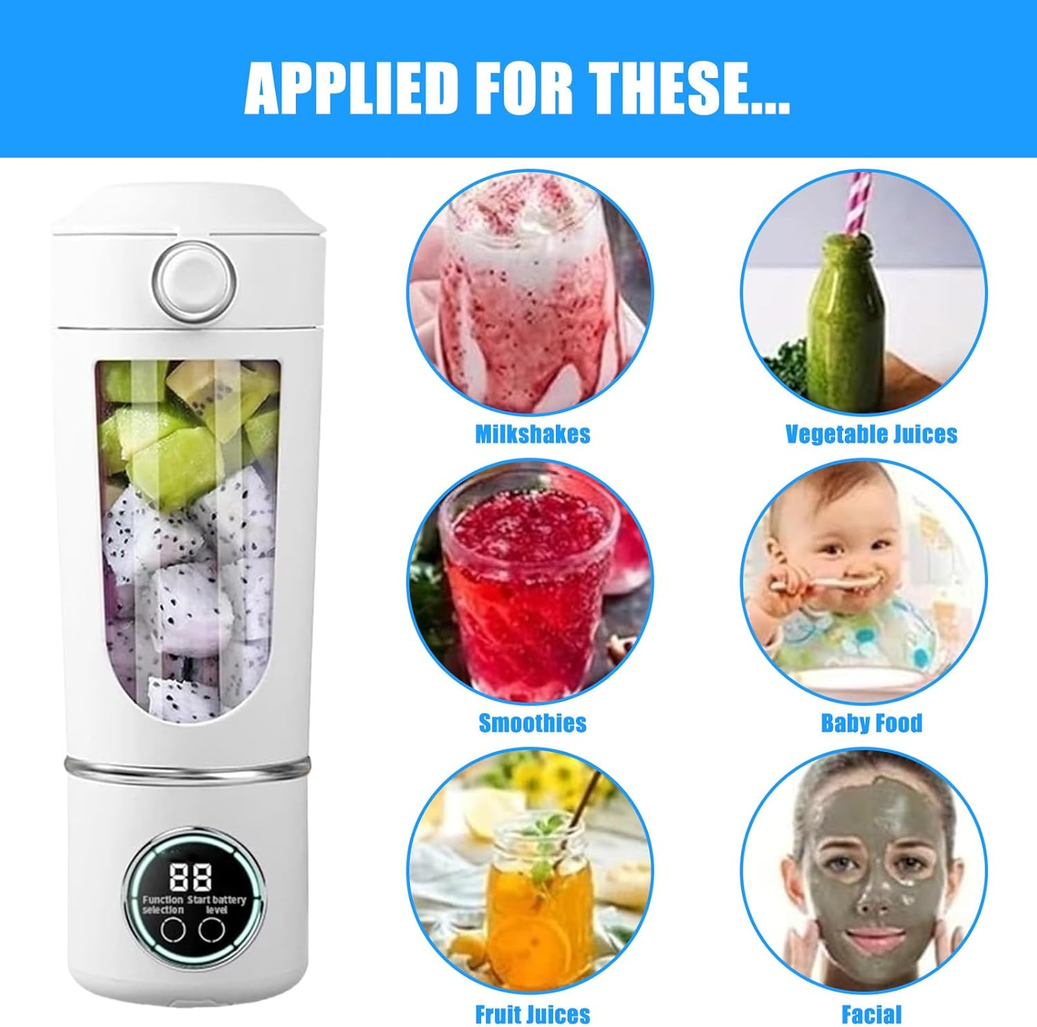 Small Portable Mixer, 700 Ml Maker to Go Mini Stand Mixer, Portable Blender with 12 Blades Stainless Steel and Digital Display, USB Rechargeable Small Juicer for Smoothies Shakes - for Travel, Office image number 2