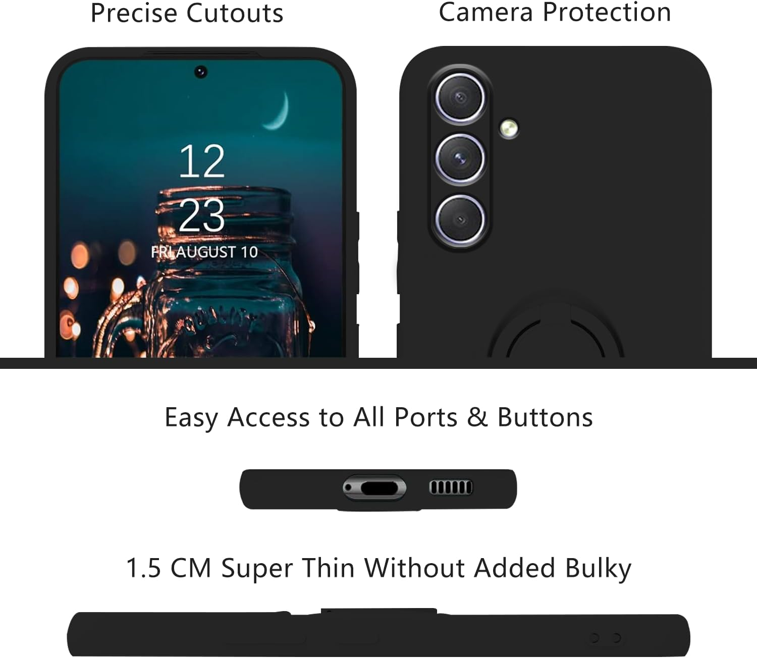 Mobile Phone Case for Samsung Galaxy A56 5G Case with Ring Holder, Slim Cover Soft TPU Protective Case for Samsung A56 5G Silicone Liquid Microfibre Shockproof Original Case (Black) image number 3