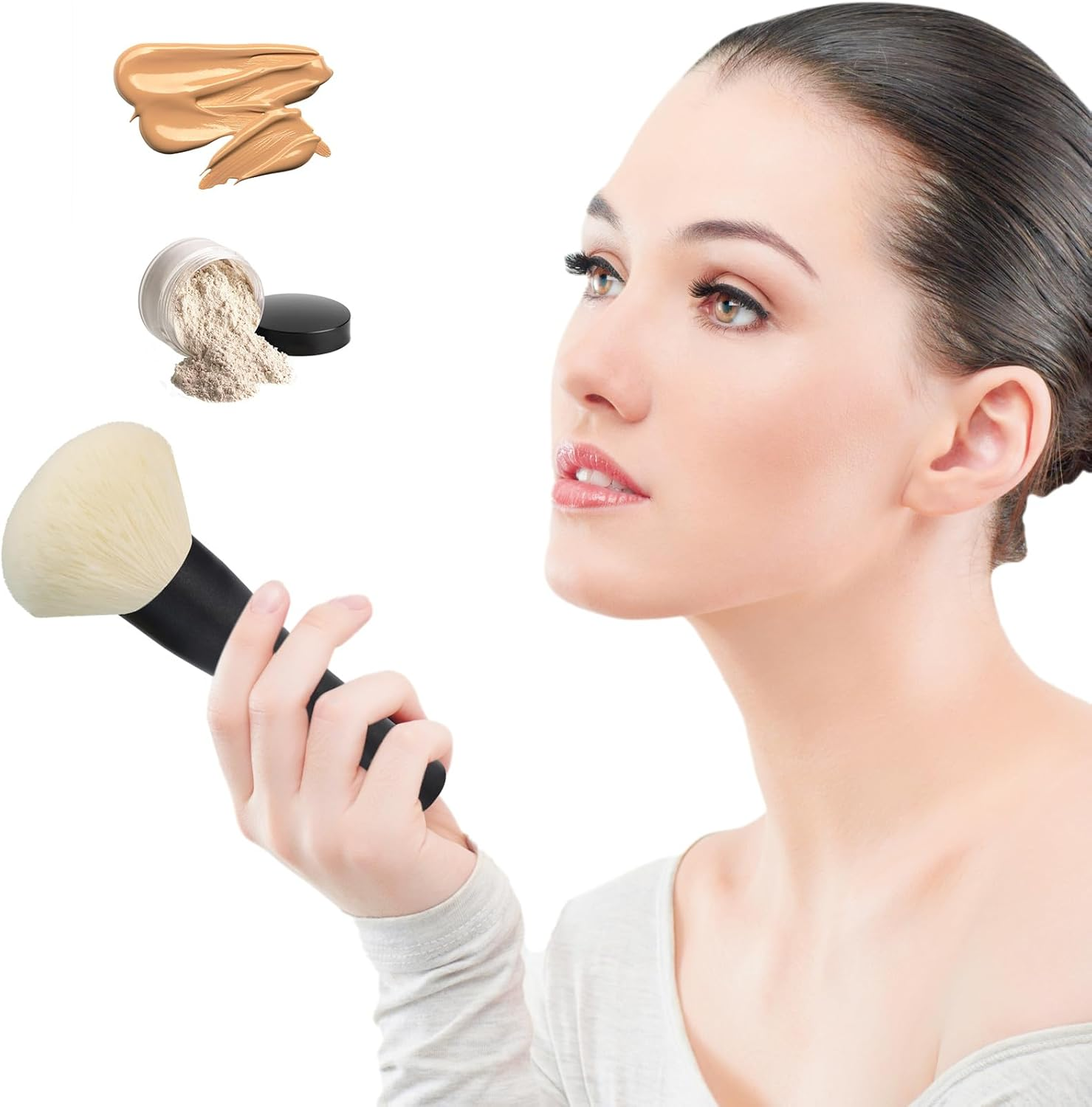 HEYMKGO Powder Makeup Brush - Full Face Powder Brush for Setting Powder, Bronzer, Blush, Blending, Buffing, Sculpting - Large Fluffy Kabuki Brush with Synthetic Bristles for Even Application image number 2