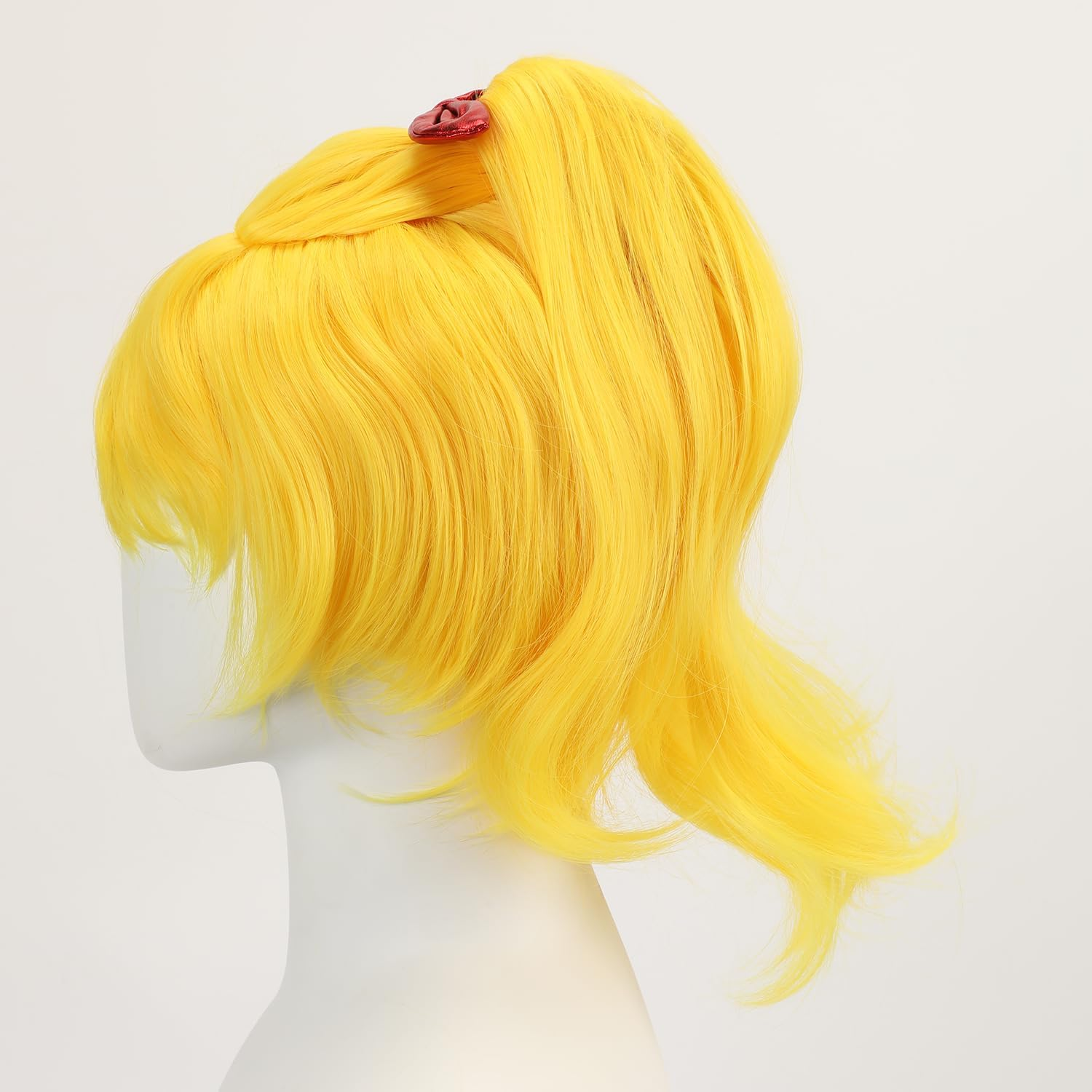 Yellow Short Women'S Wig with Ponytail Halloween Carnival Cosplay Anime Hair with Red Bow Hairpin image number 5