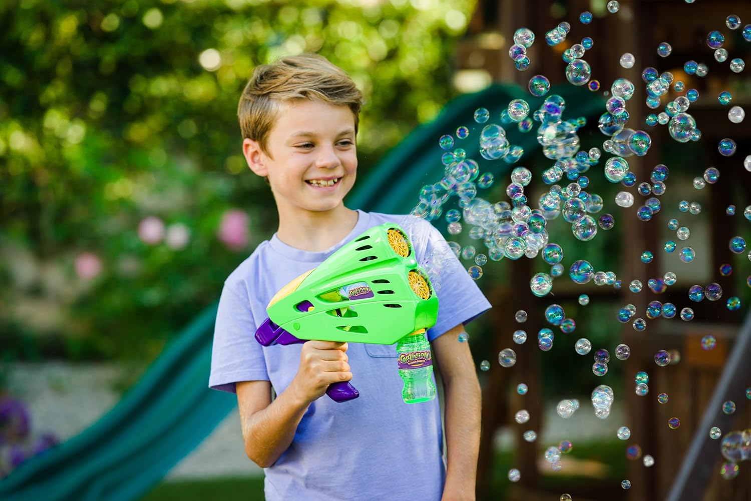 Gazillion Bubbles Double Bubble Blaster - 2-In-1 Bubble Wand & Machine - Endless Bubbles - LED Light Show - Includes 2 Bottles of Bubble Solution image number 2