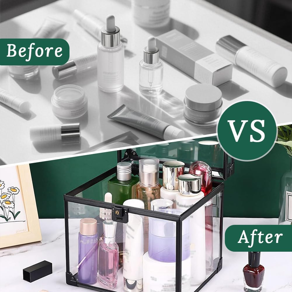 Clear Crown Case, Acrylic Toiletry Organizer Box, Upgraded Large Clear Makeup Train Case, Lockable Crown Travel Box, for Pageants, Vanity, Bathroom, Living Room, Craft Toys image number 3