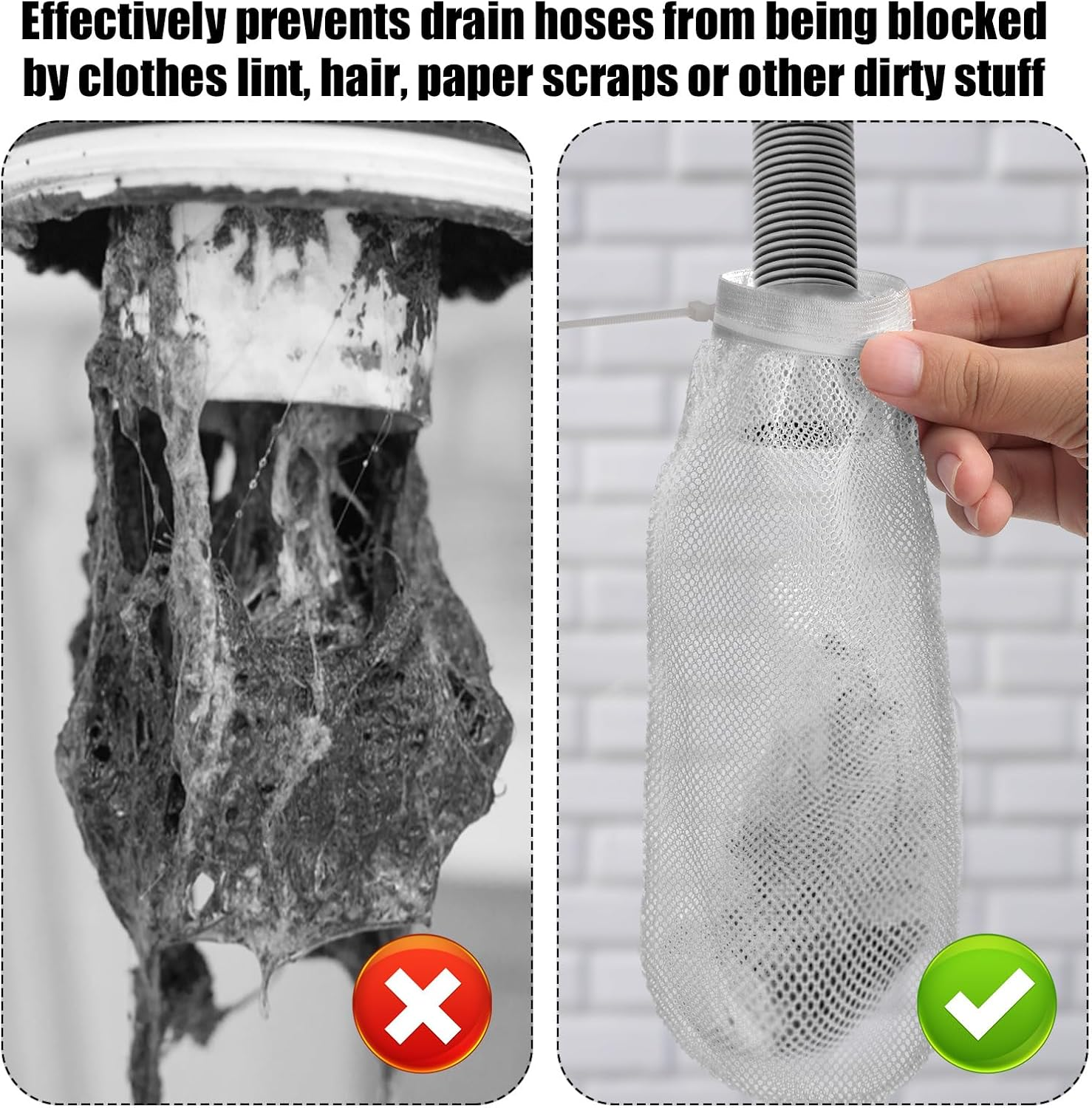 8Pcs Lint Traps for Washing Machine Hose, with 24Pcs Cable Ties Washer Lint Catch Nylon Mesh Lint Collector for Home Laundry Washing Machine Sink Drain Systems Hose Screen Filter (White) image number 4