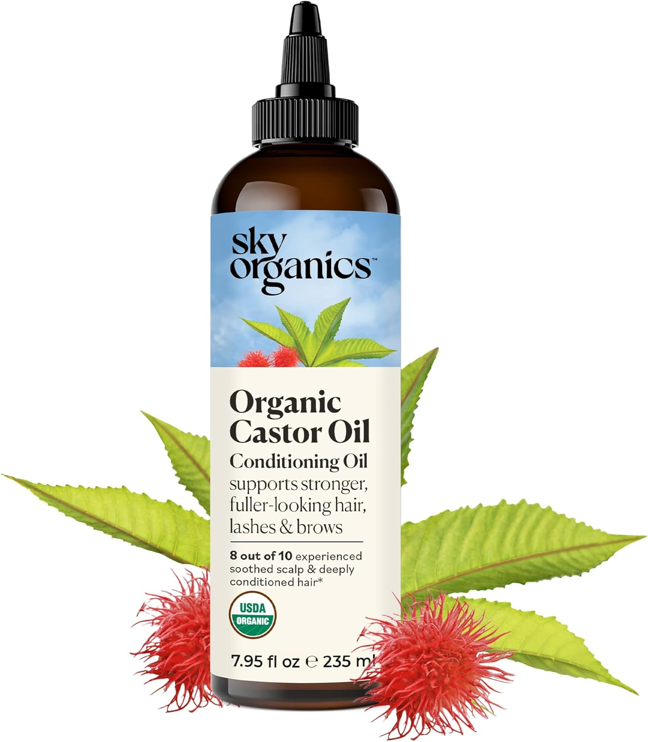 Sky Organics - Castor Oil Organic - Volumizing Hair Oil - Scalp, Lashes, Brows - Pure Castor Oil Cold Pressed - Natural Conditioner - Omega Fatty Acids, Vegan - Beauty, Hair Care - 8Oz