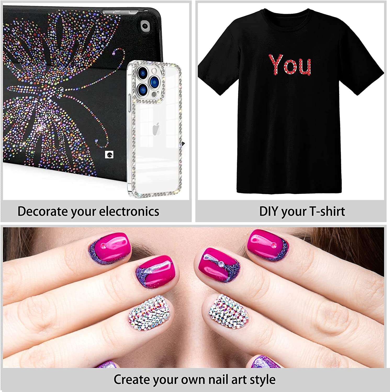 4000Pcs 3Mm Resin Rhinestone Multi-Color Flatback Jelly Resin Rhinestones Bling Glitter Diamond Sparkly Stone for Makeup, Mugs, Tumblers, Craft Decoration (Black) image number 5