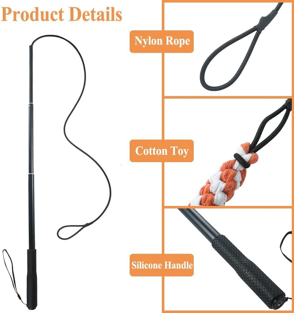 ASOCEA Stimulator Dog Flirt Bar for Dogs Extendable Teaser Wand Interactive Toy for Outdoor Use with 2 Tails Chewing Cotton Rope Hunting for Small Medium Large Dogs image number 3