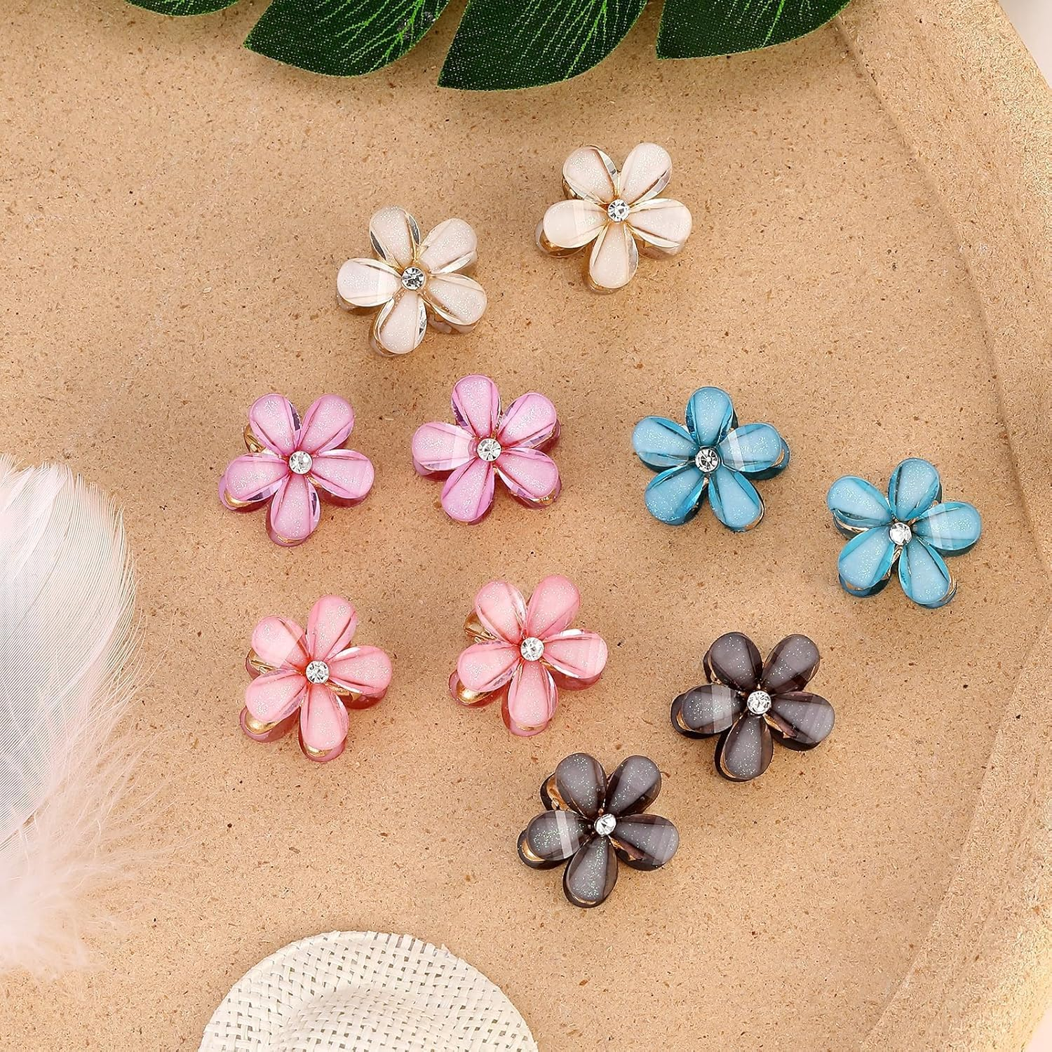 LAPLBEKE Pack of 10 Small Flower Hair Clips, Metal Glittering Side Clips for Girls Women, Cute Pink Hair Accessories (Blue) image number 2