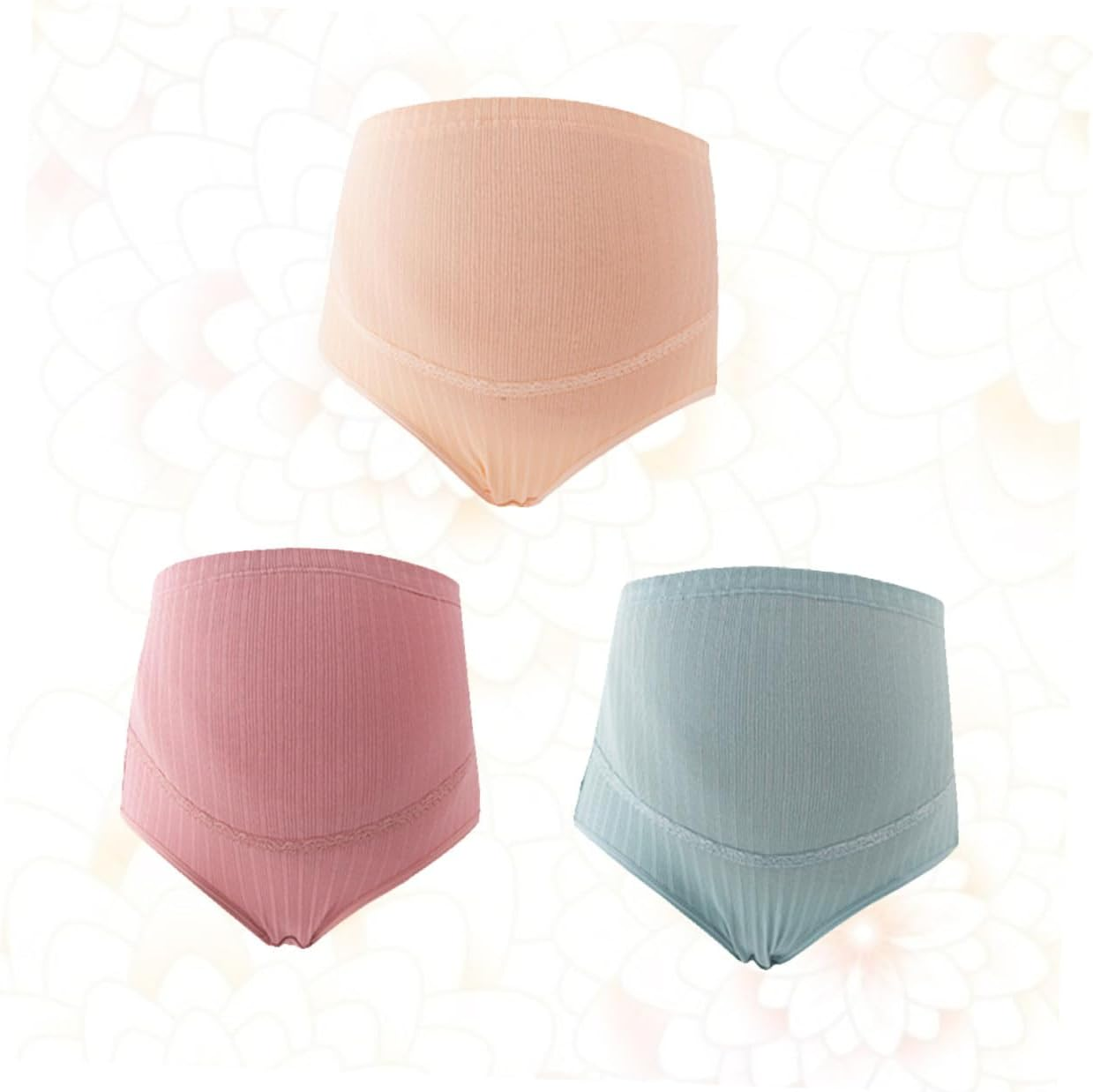 3Pcs Women High Waist Cotton Maternity Panties Adjustable Stomach Lift Nursing Underwear Splice Design Breathable Soft Fabric for Pregnant Women Pale Skin Blackish Green image number 3