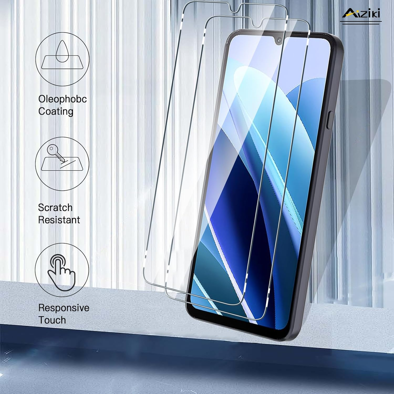 Aiziki Glass Screen Protector for Cubot A40 Tempered Glass Film, Impact-Protection, Anti-Shatter, Anti-Scratch, HD Clear, Bubble Free, [2 Pack] Screen Protectors Cubot A40 image number 2