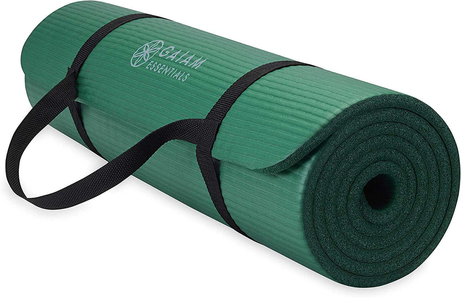 Gaiam Essentials Thick Yoga Mat Fitness & Exercise Mat with Easy-Cinch Yoga Mat Carrier Strap, 72"L X 24"W X 2/5 Inch Thick