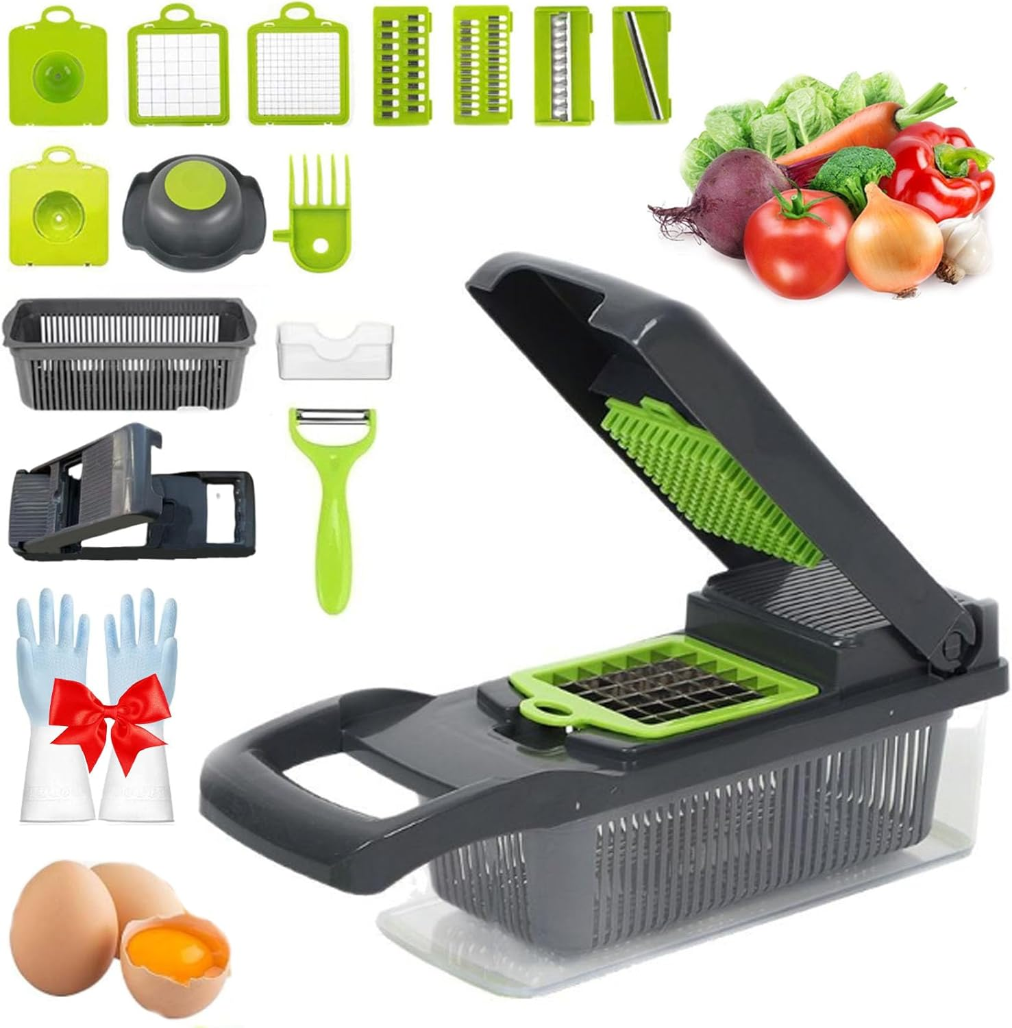 Trendgolden Chopper, Trendgolden 14Pcs Multi-Functional Vegetable Cutter & Slicer, 14 in 1 Kitchen Gadget, Dicer, Slicer, Onion Cutter, Vegetable Chopper with Container (16 Set)
