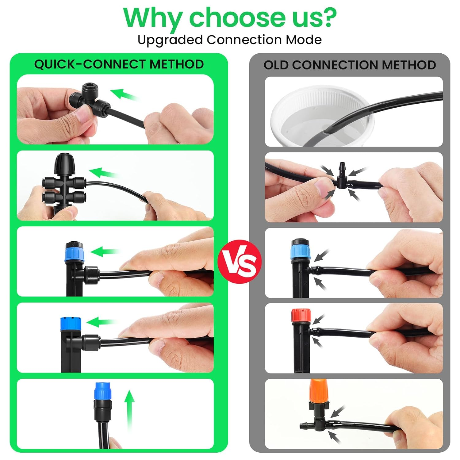 190.2FT Drip Irrigation System Kits Automatic Garden Watering Sprinkler with 1/2 &1/4 Inch Tubing Hose Patio Misting Plant Irrigation Water Equipment Quick Connector for Greenhouse Flower Beds Lawn image number 1