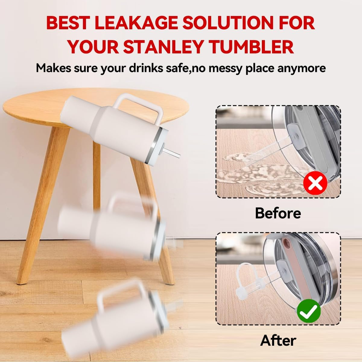 Proxima Direct Straw Cover Spill Stopper Accessories Compatible with Stanley Cup 2.0 40Oz/30Oz Include 6 Clear Straws Replacement with Cleaning Brush, 4 Leak Sproof Plug & 2 Silicone Cover Caps image number 2