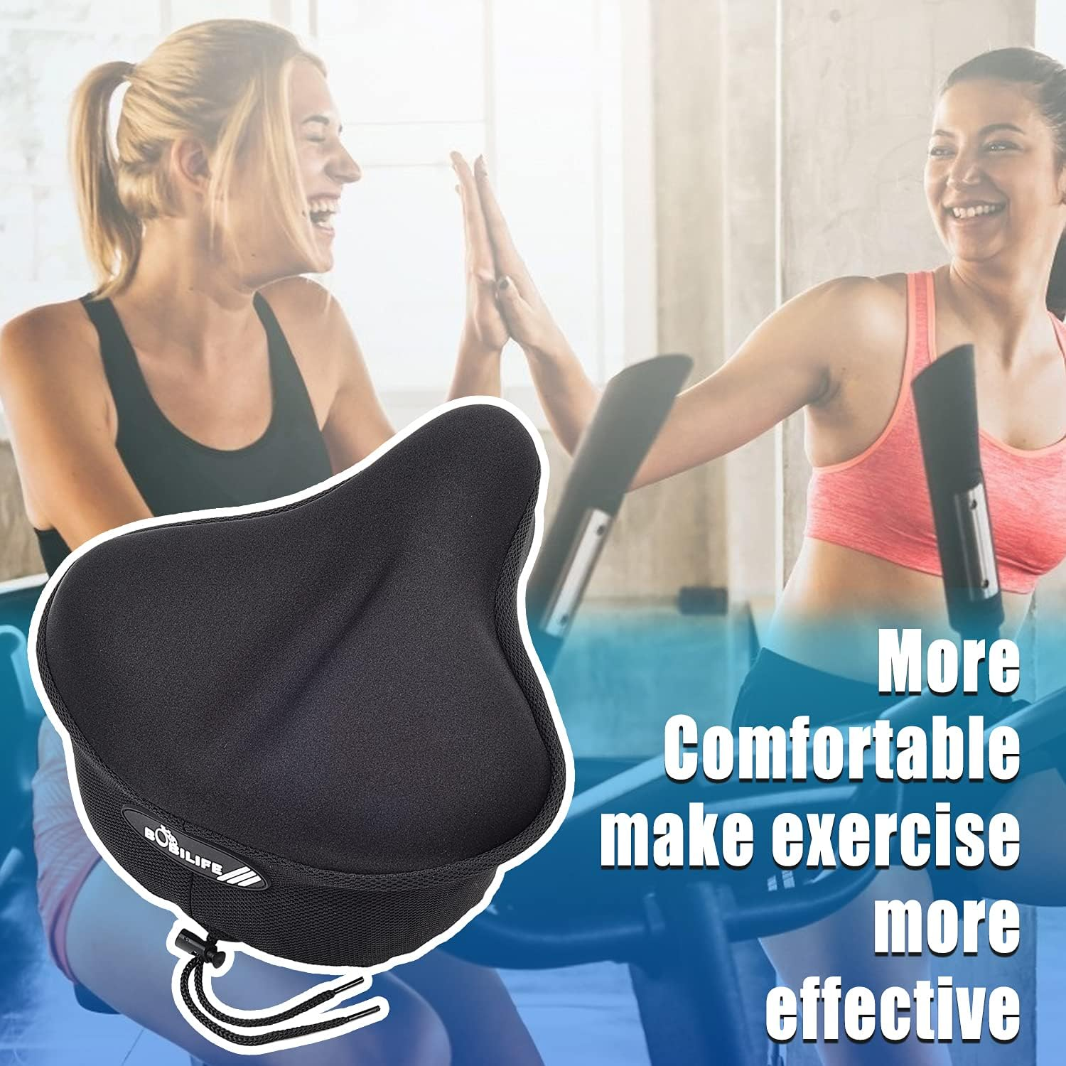 Thick & Wide Gel Bike Seat Cushion Cover Pad with Rainproof Cover - Comfortable Silicone Gel Memory Foam Bicycle Saddle Seat Cushion Cover Pad with UV Protection Waterproof Cover image number 2