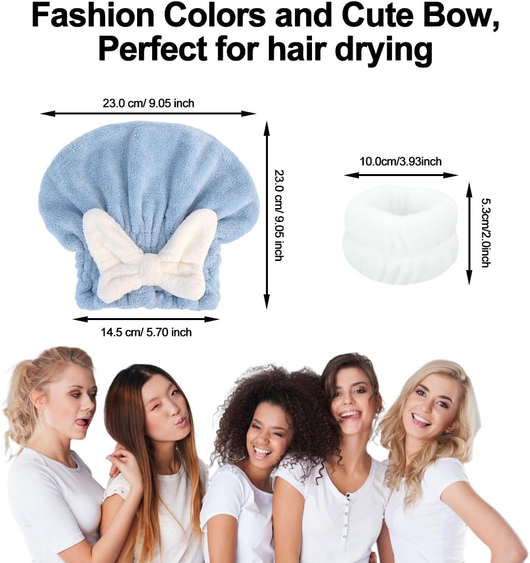 4Pcs Super Absorbent Hair Towel Wrap, FHDUSRYO Microfiber Hair Drying Towel Caps, Bowknot Fast Drying Hair Turban Wrap Towel with 4 Washing Wristbands, Soft Quick Drying Cap for Women, Wet Hair image number 4