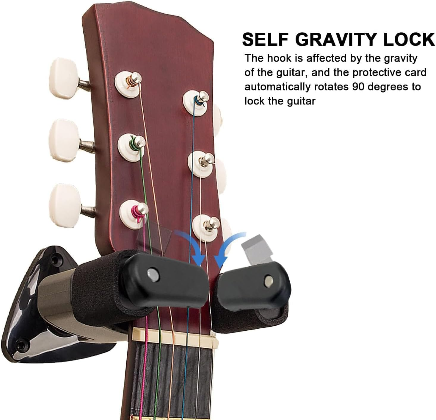 Wall Mount Hanger, Auto Lock Guitar Holder, Metal Base Adjustable Gravity Lock Stand for Acoustic Electric Classical Bass Ukulele Banjo Mandolin image number 6