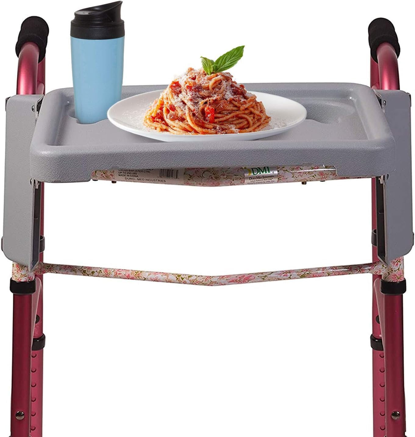 Walker Tray, Rollator Tray, Mobility and Walker Accessory Tray Table Fits Most Standard Walkers, Folding with Two Cup Holders and Tool Free Assembly, 16 X 11.8 (Grey) image number 4