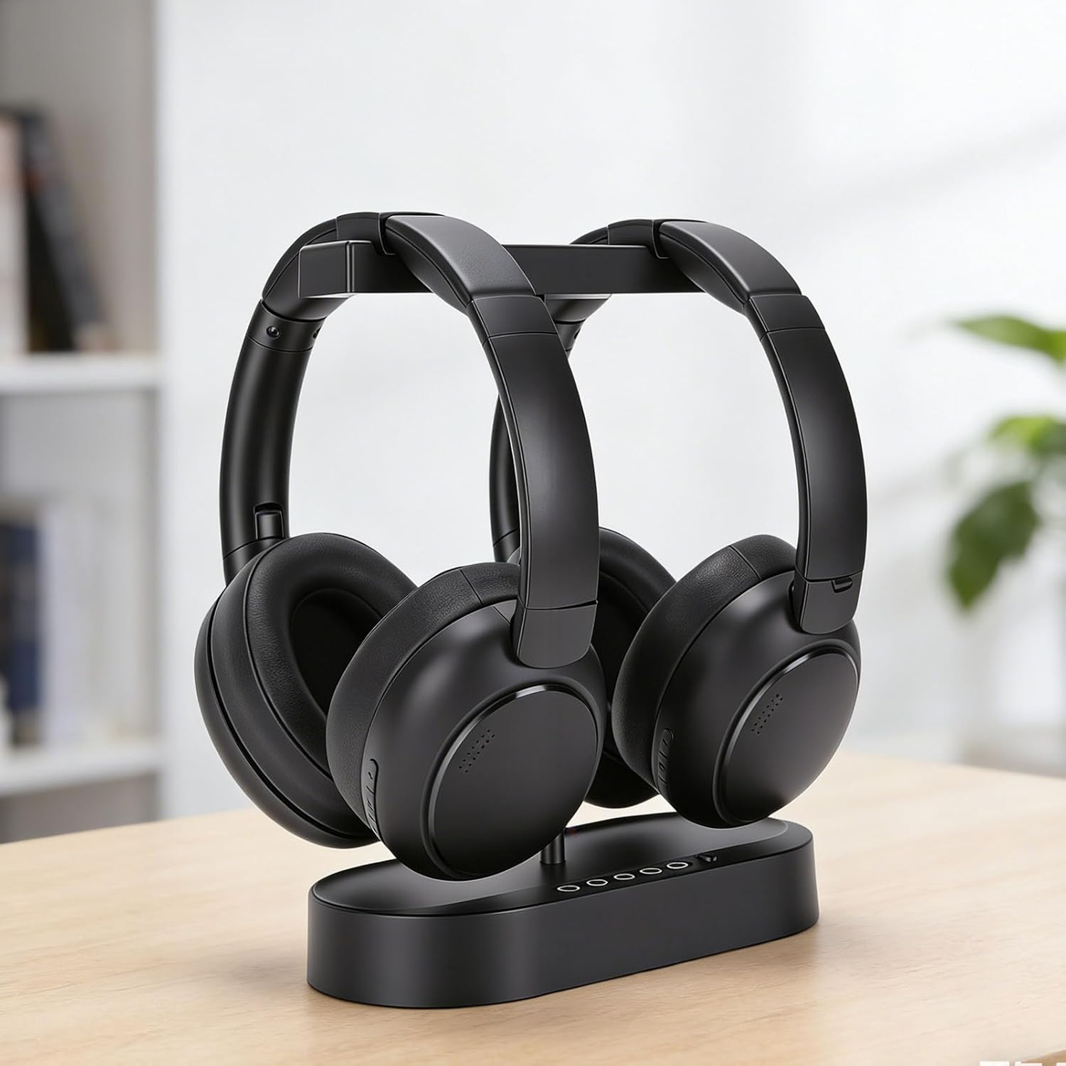 Generic TV Dual Wireless Headphones, 5.4 2.4Ghz Transmission Low Latency 40Ms 40H Playtime Comfortable Ear Cushions, with Transmitter Charging Base, for Seniors