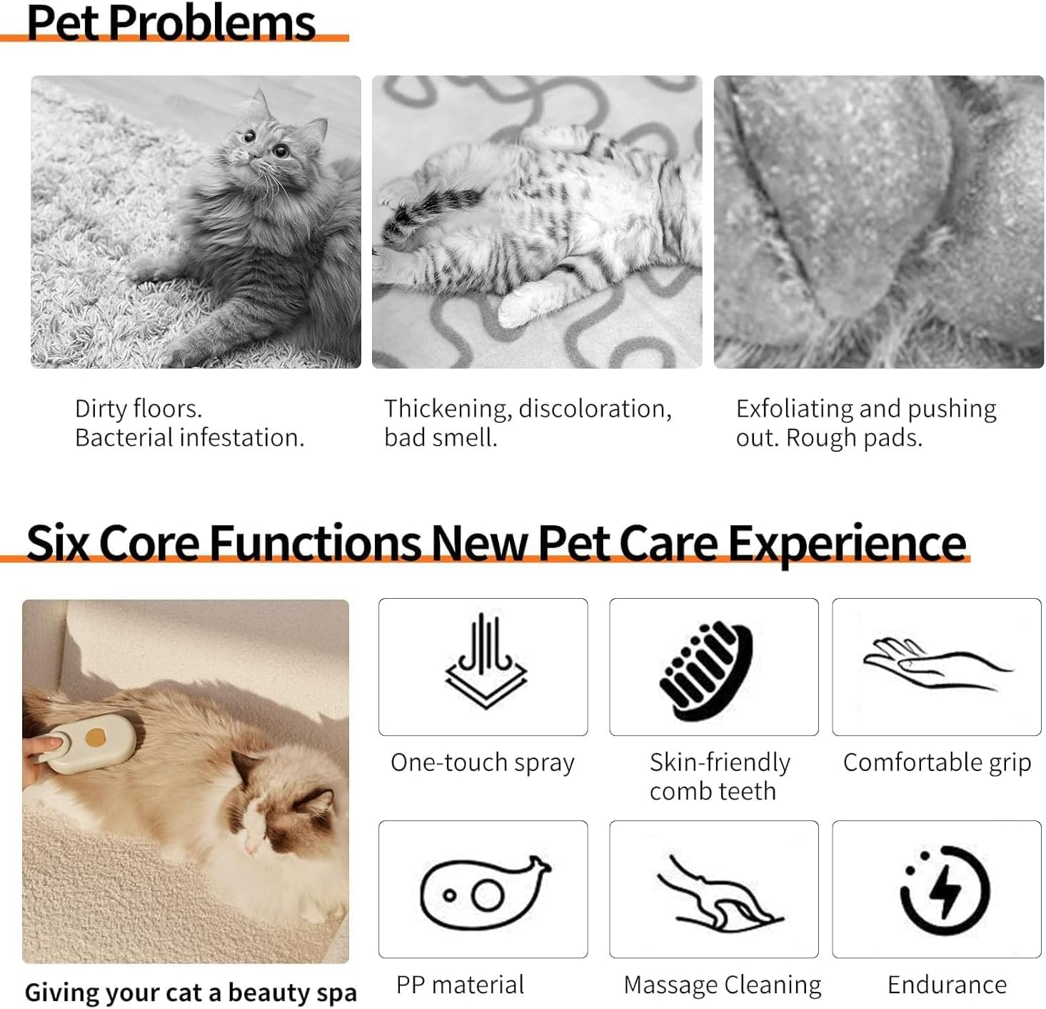 3-In-1 Steamy Cat Brush, Rechargeable Pet Grooming Brush with Cooling Spray, Self-Cleaning Silicone Bristles, and Massage Function for Removing Loose and Tangled Hair, for Cats and Dogs