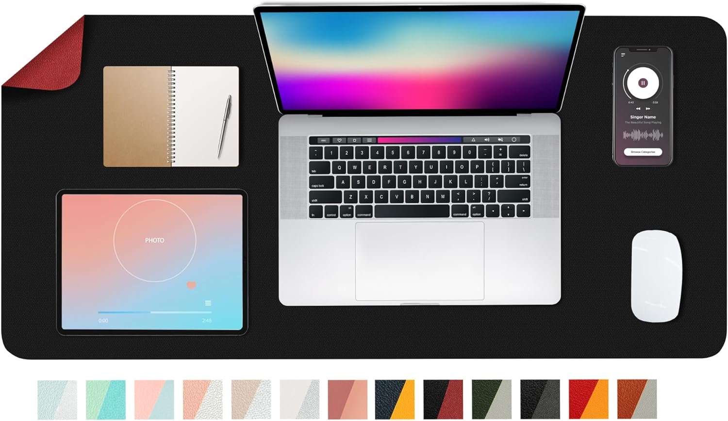 PU Leather Deskpad,Dual Side Desk Pad,Office Desk Mat,Dual Color Desk Pad,Leather Desk Writing Mat Mouse Pad for Office & Home,31.5Inchx15.7Inch,Eagzffi (Gray&Silver)