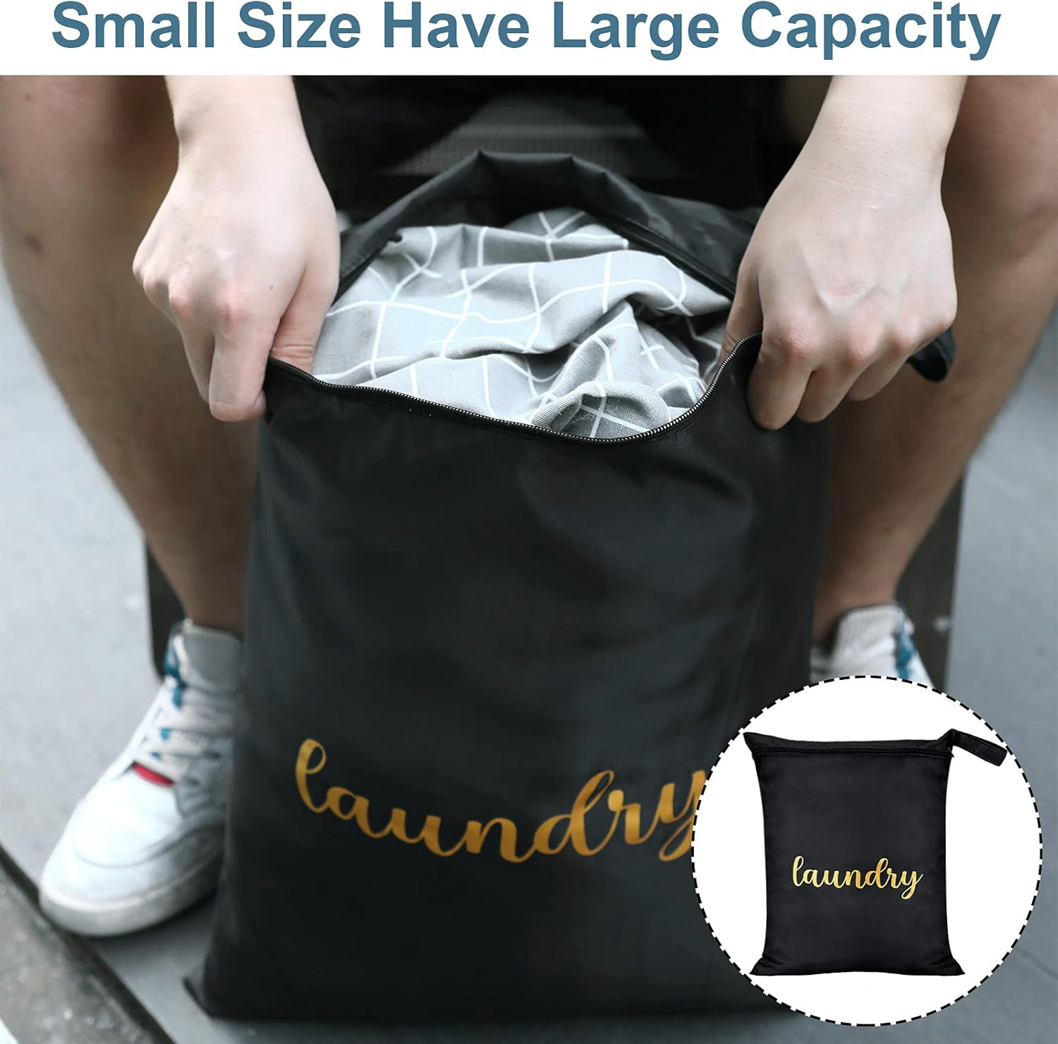 Shappy 2 Pieces Travel Laundry Bags Waterproof Wet Dry Bags, 17 X 22 Inches (Gray, Black)