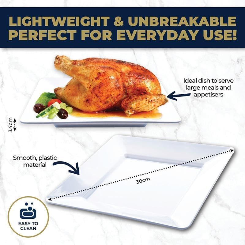 Leona Co Melamine Large Serving Platter, 30Cm Square Serving Plates, White Serving Tray for Entertaining Party, 100% Melamine Serving Dish for Appetizers Meat Food (6) image number 1