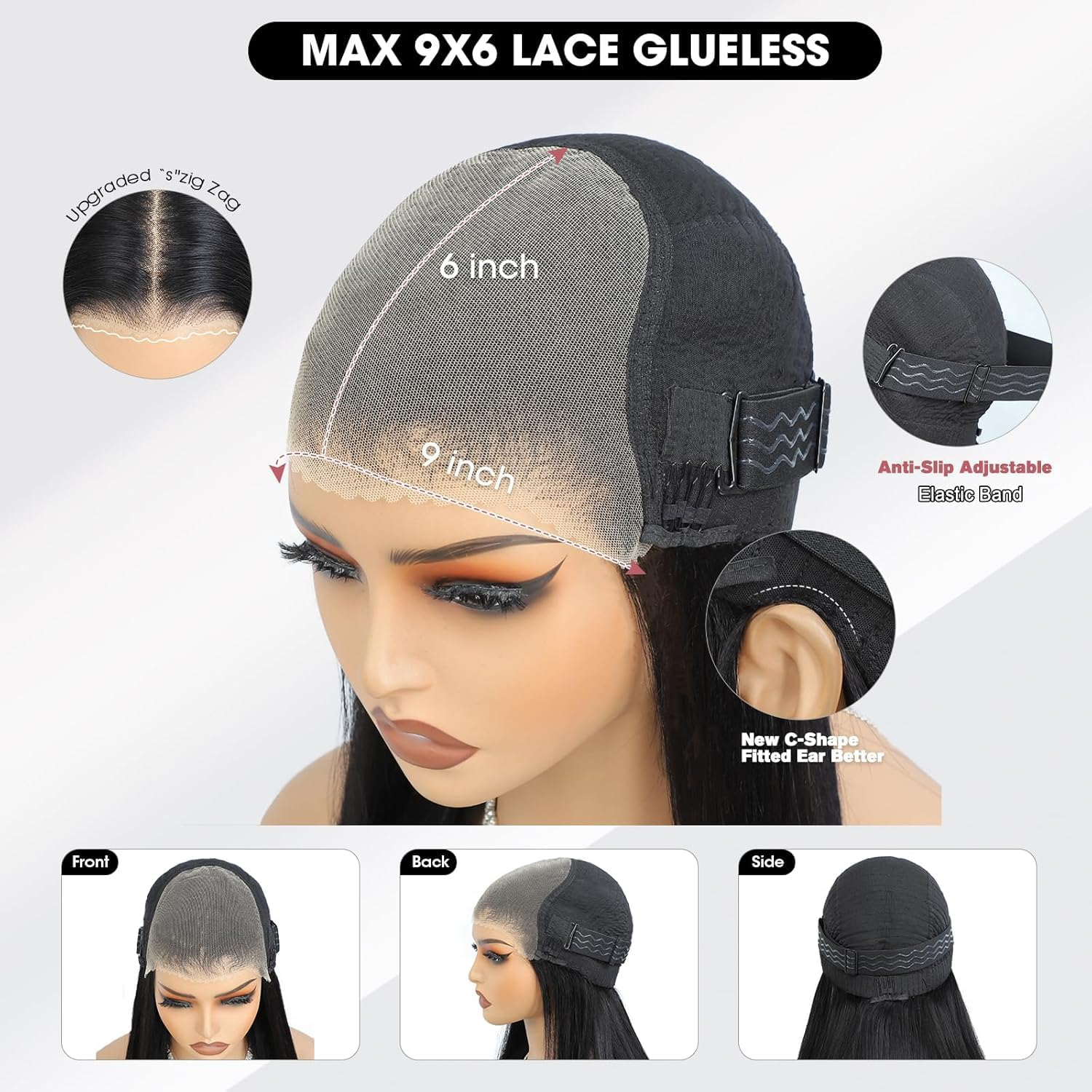 18 Inch Real Hair Wig, 5 X 5 Lace Front Wig, Human Hair with 200% Density, Straight, Glueless Human Hair Wigs for Black Women, Natural Black Colour, Wigs Real Hair Women (45 Cm) image number 3