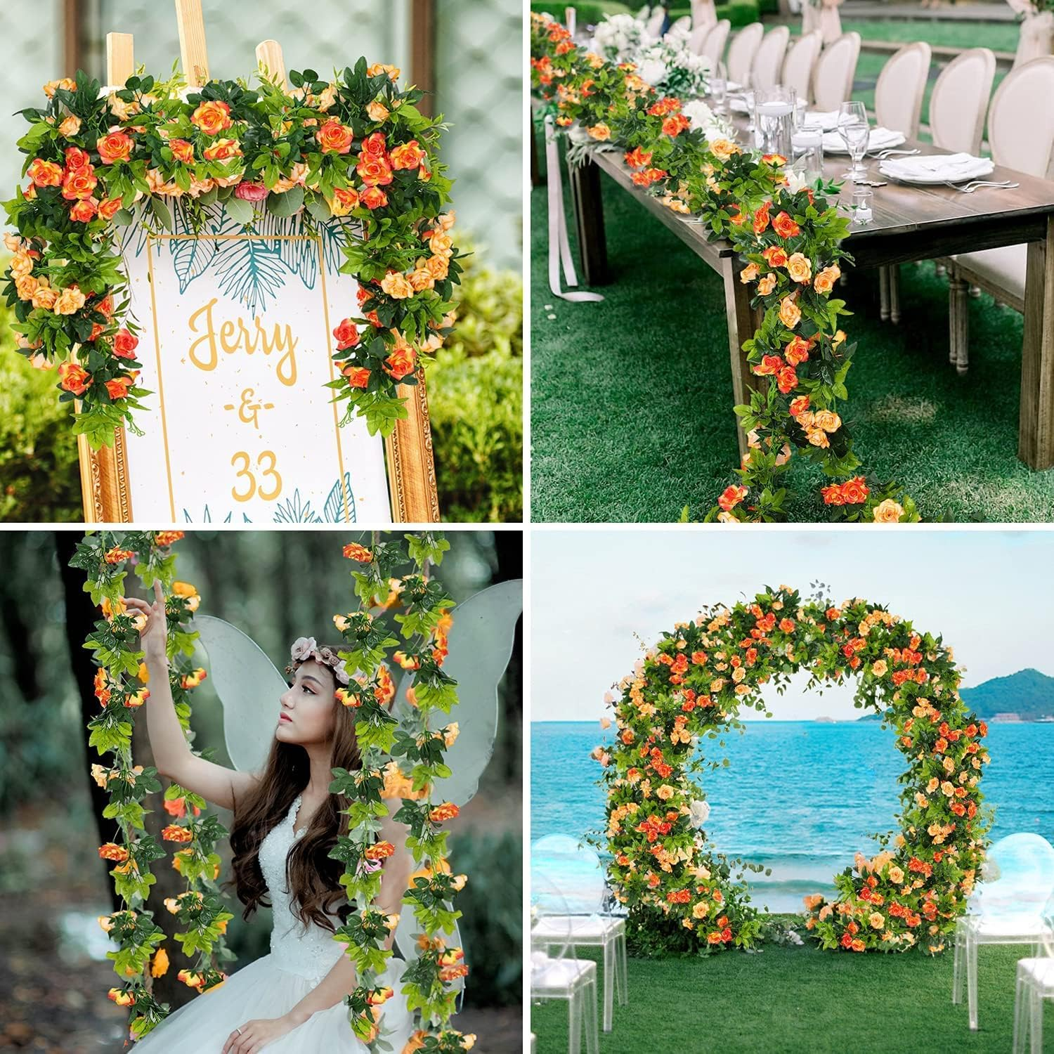 KEPTFIT 3 Pcs 135 Flowers Rose 24.6 FT Flower Garland Fake Rose Vine Artificial Flower Hanging Rose Ivy Home Hotel Office Wedding Arch Arrangement Party Garden Craft Art D&eacute;cor (Yellow) image number 6