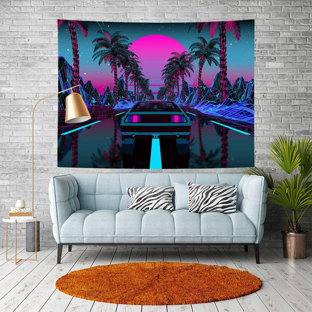 Car Tapestry 1980S Science Fiction Super Sports Car Tapestry Forest Road Tapestry Suitable for Home Decoration Art for Bedroom Living Room GTLTIE582