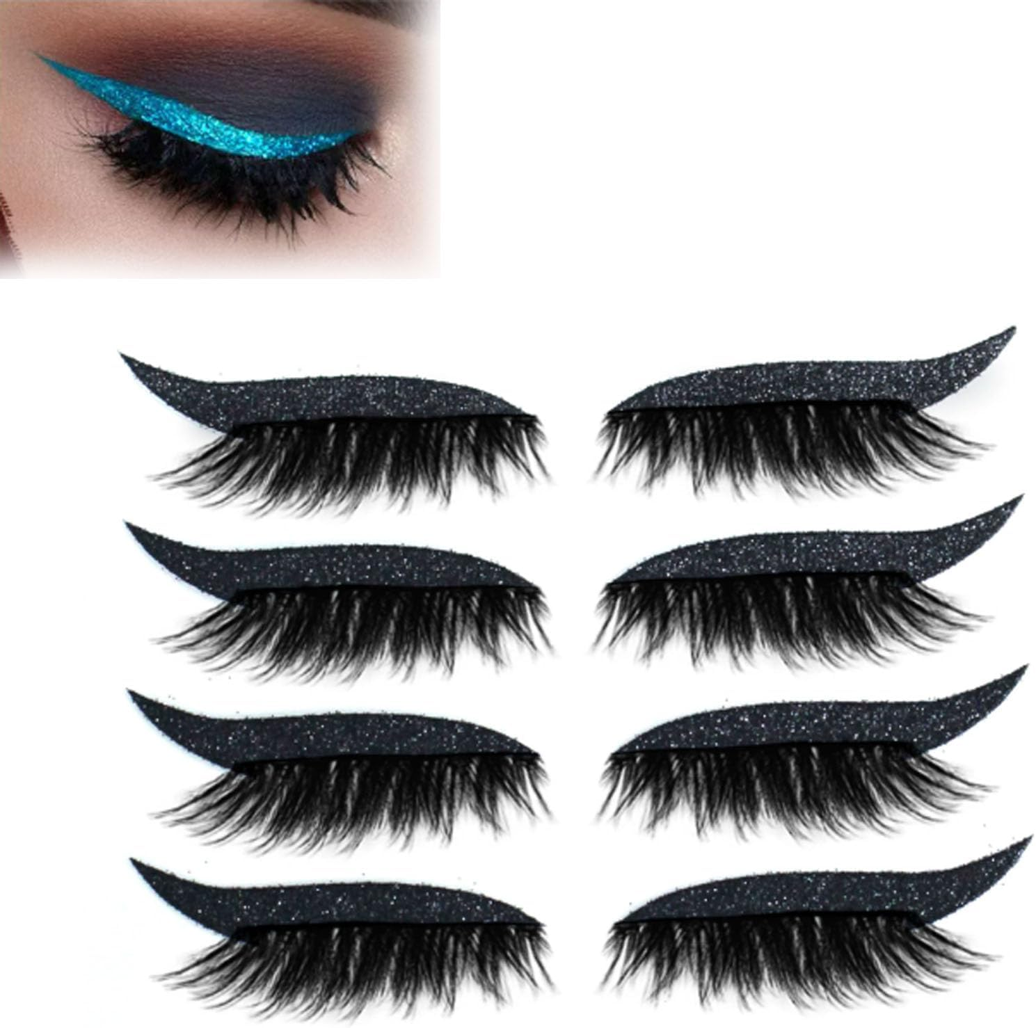 Eye Wigs Lashes with Eye Shadow, 2026 New Reusable Natural Eyes Shadow Eyelash Patch with Glitter, Lazy Eyelash Patch for Party Prom, 1-Second Perfect Eyes (Black)