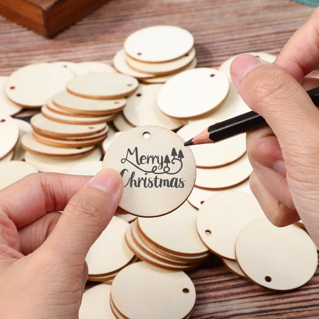 100Pcs Blank round Wood Slices 4Cm Natural Unfinished Wood Circles for DIY Crafts, Wedding Decorations, Christmas Ornaments image number 3