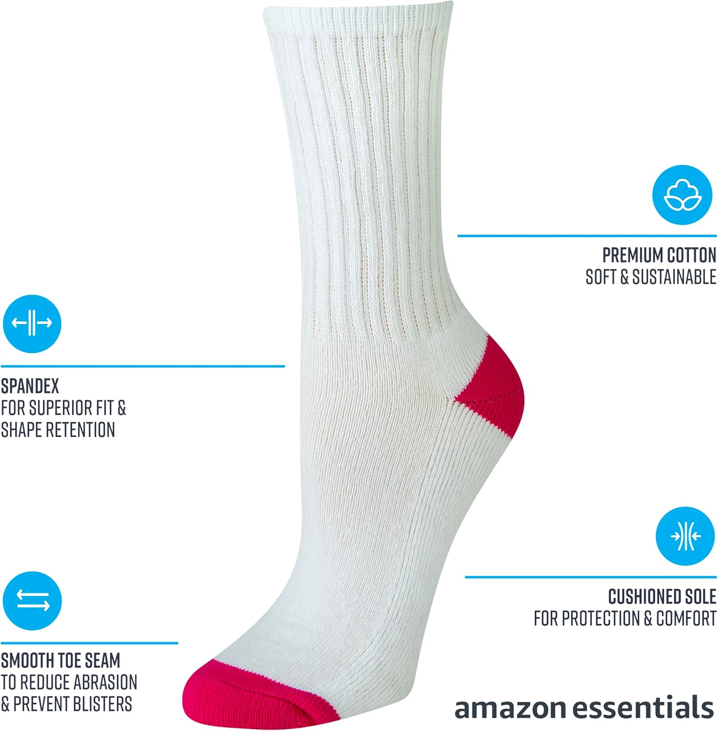 Amazon Essentials Women'S Cotton Lightly Cushioned Crew Socks, 10 Pairs image number 3