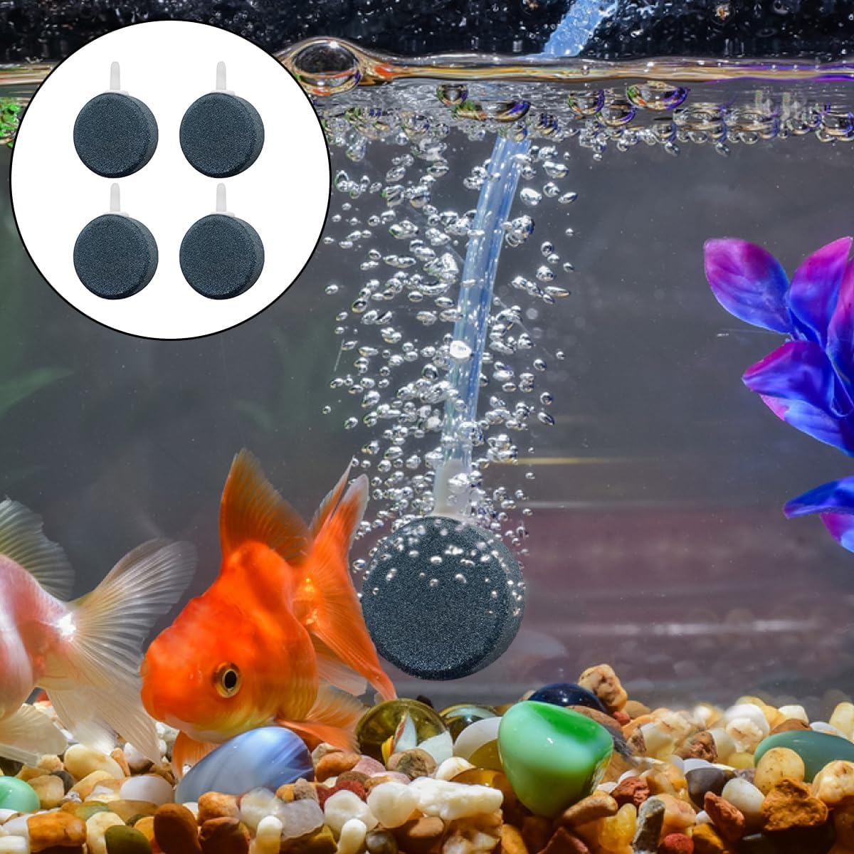 WELANE Oxygen Aerator Stone, 2 PCS Gray round Air Stone Diffuser Fish Tank Accessories for Small Buckets, Fish Tanks, Outdoor Garden (4 X 1.5Cm/1.5 X 0.5In)