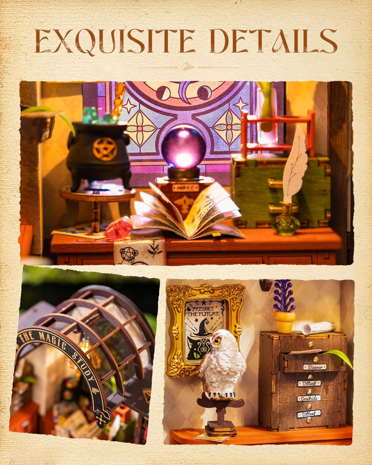 Wowood DIY Miniature Dollhouse Kit-Magic Study, Tiny House Kit Model Building Set with Furniture, DIY Hobbies Crafts&Holiday Gifts for Family and Friends (267PCS) image number 5