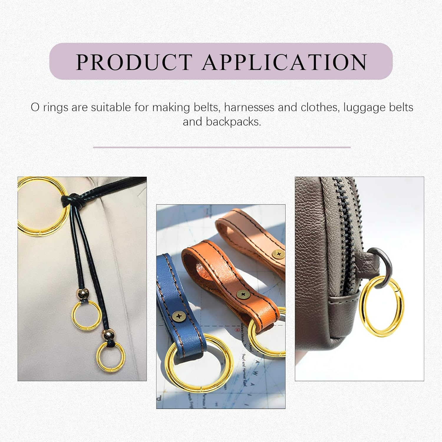 Swpeet 60Pcs Heavy Duty 3/5 Inch - 16Mm Gold Multi-Purpose Metal O Ring Metal Rings for Hardware Bags Ring Hand DIY Accessories Keychains Belts and Dog Leas (Gold, 3/5 Inch) image number 3