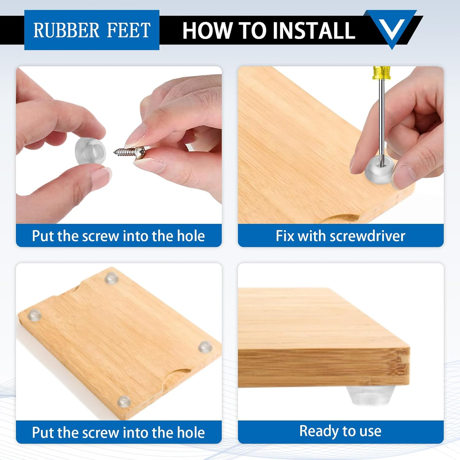 90 Pieces Screw on Rubber Feet for Cutting Board, Non Slip Cutting Board Feet, round Cabinet Rubber Bumpers Pads Legs Protectors for Furniture Chair Table Dresser image number 6