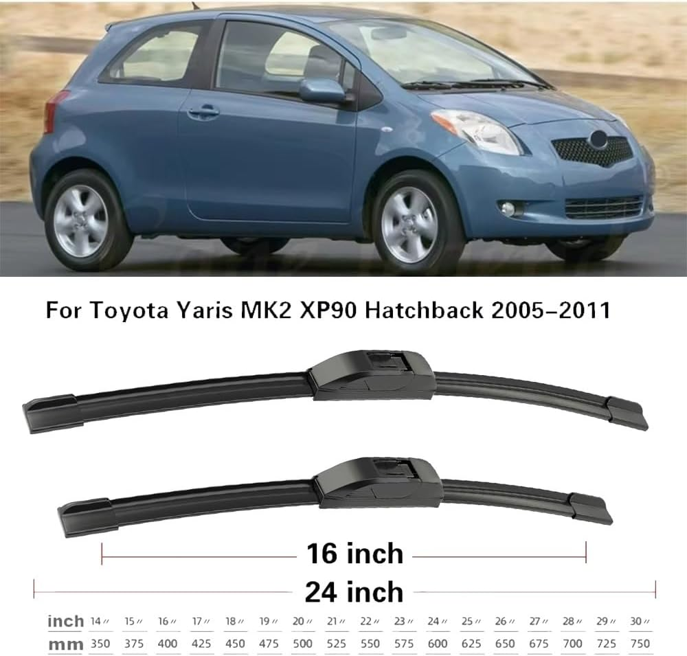 Wiper Blades Compatible with TOYOTA Yaris MK2 XP90 2005-2011 Hatchback Front Windshield Windscreen Window Rubber Refill Cap 2007 2008 2009 (Color : Front Rear, Size : RHD)