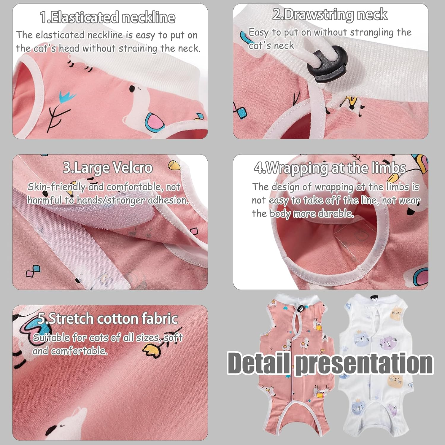 MUU Cat Recovery Suit, 2 Pack, Alternative to Surgical Shirt Collar, Breathable Onesie for Female Cats after Castu Surgery, Recovery Suit, Female Abdominal Wounds, Size M (2-4 image number 1