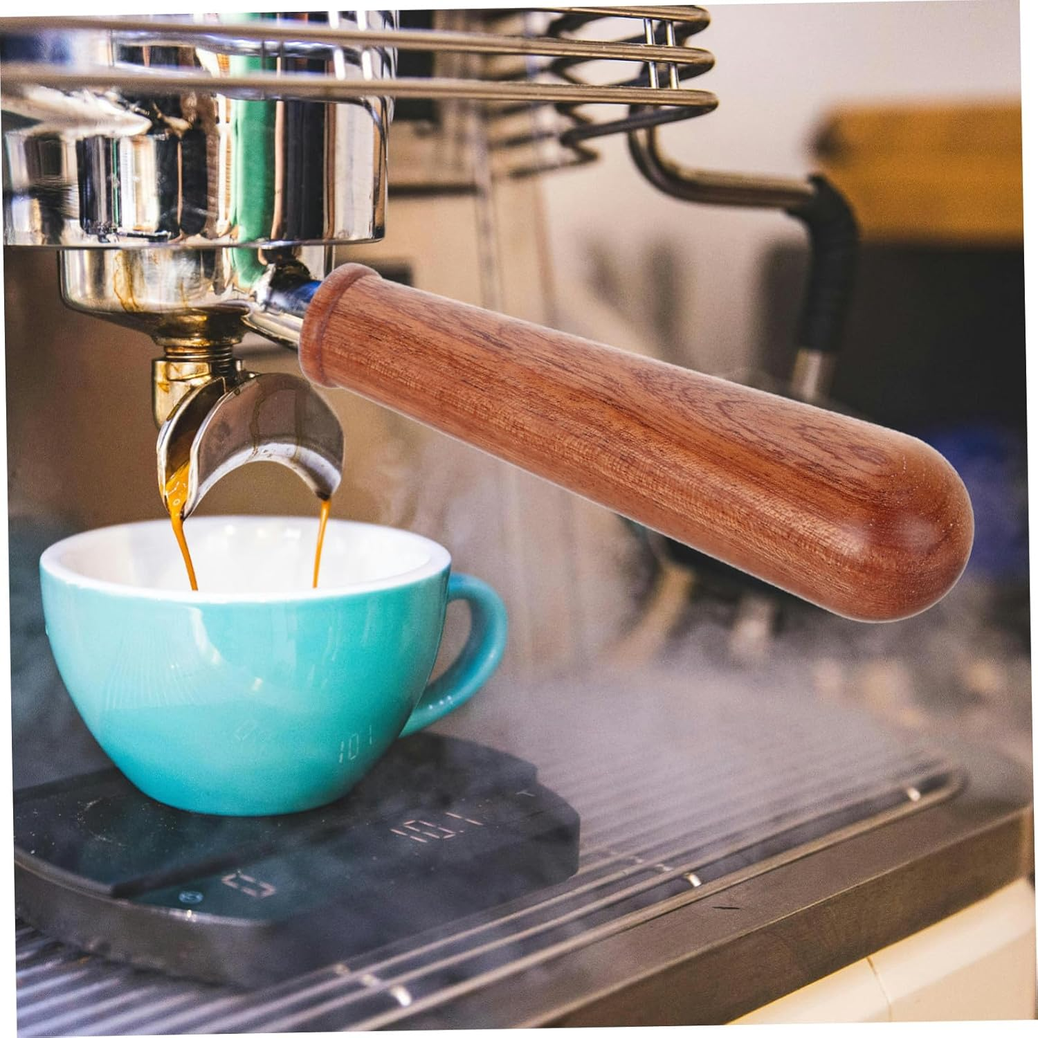 MOKKHNB Wooden Portafilter Handle M10 Stainless Steel Coffee Machine Replacement Part Bottomless Espresso Handle for Professional Cafe Use image number 3