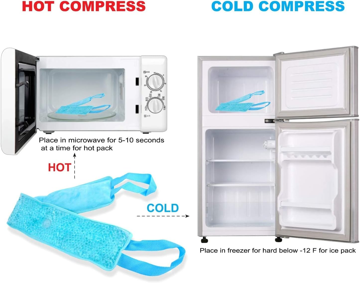 Hot Cold Therapy Pack for Neck Shoulder Back Knee,Reusable Gel Beads Cooling Neck Wrap Pain Relief for Injuries,Swelling, Aches, Bruises & Sprains image number 2