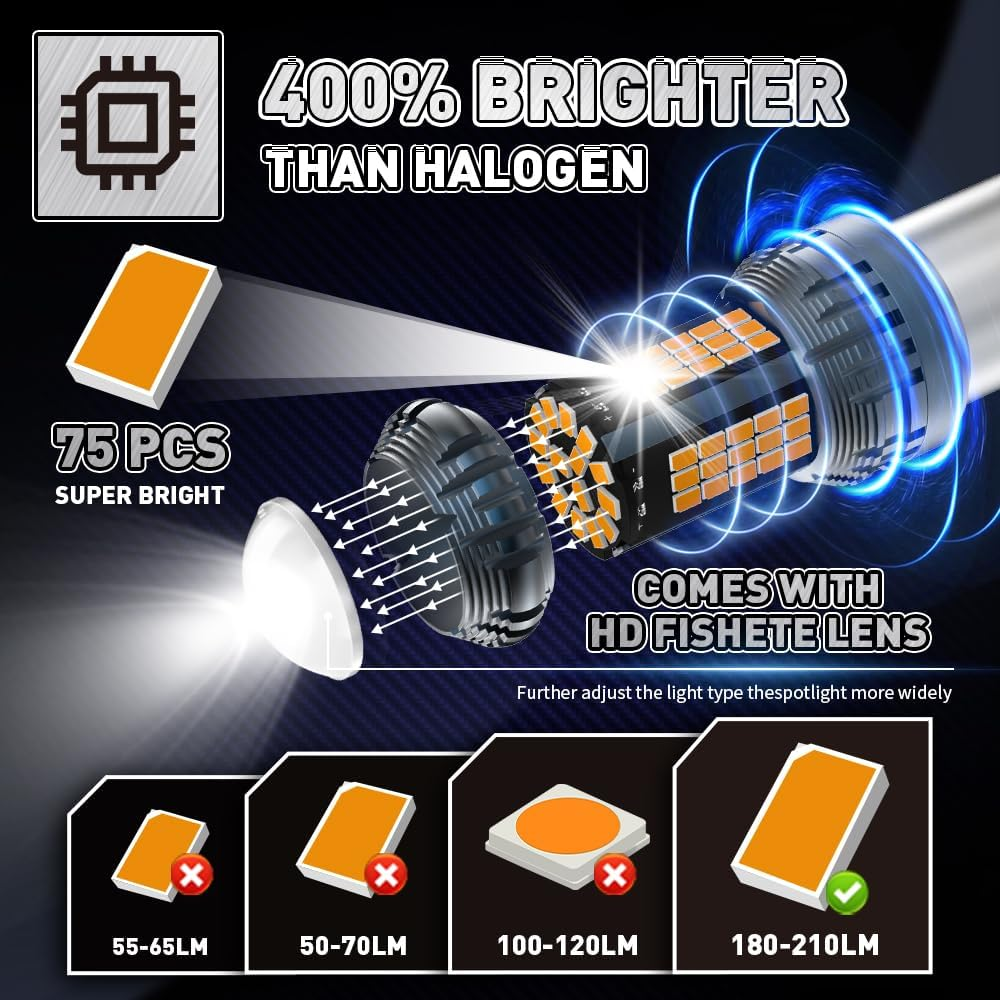 Kaidengzhe 1156 BAU15S LED Bulbs, Newest Upgrade 12V PY21W Amber LED CANBUS Error Free anti Hyper Flash 24V 2641A 12496 7507AST Yellow LED Bulb with Projector Replacement for Turn Signal Lights, 2PCS image number 4